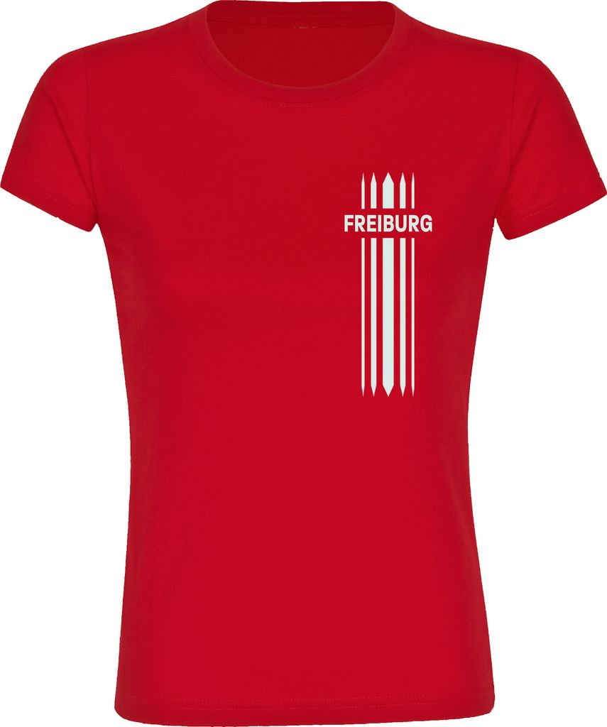 multifanshop Damen T-Shirt - Freiburg - Streifen, rot, Größe XXL