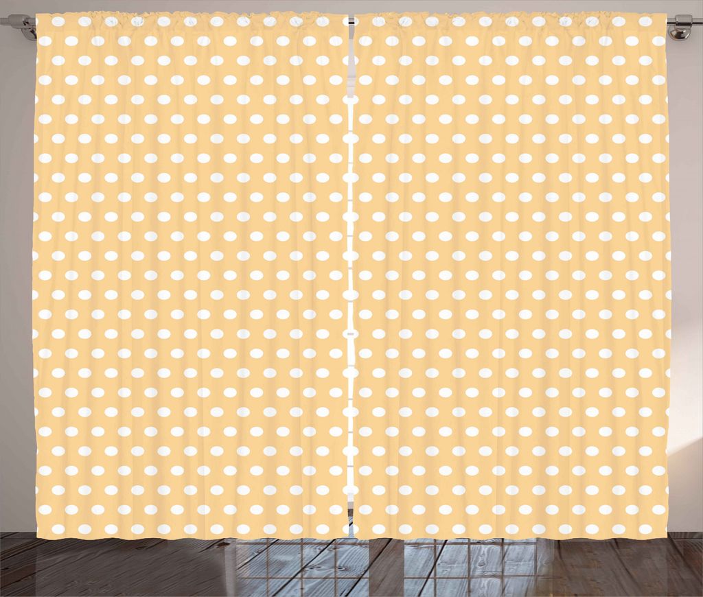 ABAKUHAUS Retro Rustikaler Gardine, Weißer Tupfen-Klassiker, Schlafzimmer Kräuselband Vorhang mit Schlaufen und Haken, 280 x 245 cm, Orange Weiss