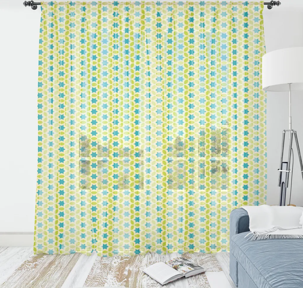 Telo Parete Moderno ABAKUHAUS 274cm - Stampa Astratta Stelle Blu Giallo