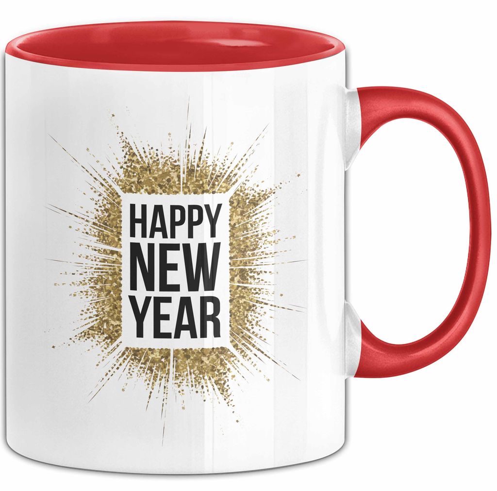 Neujahrsfeier Tasse Geschenk Lustige Geschenkidee Spruch Frohes Neues Jahr (Rot)