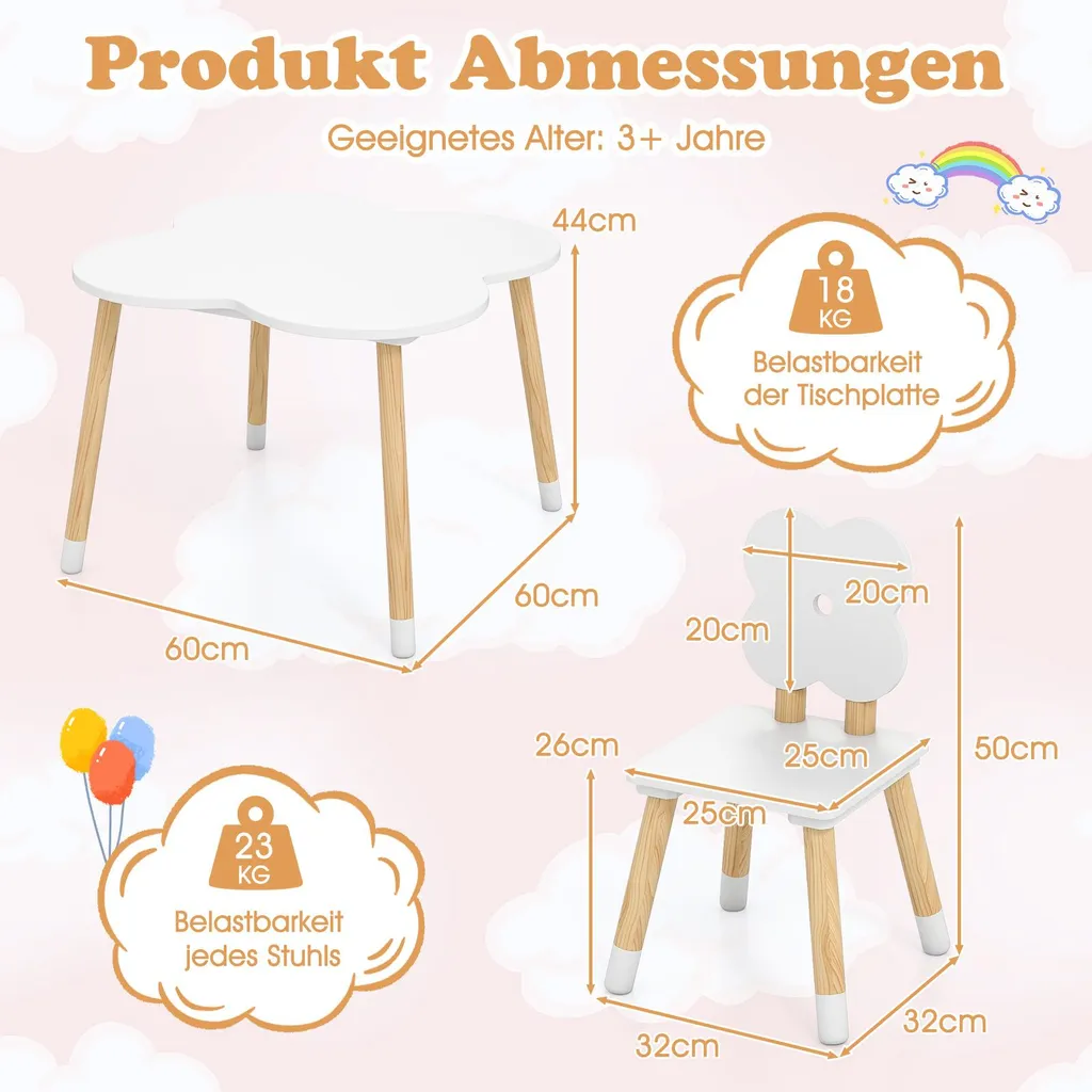 Table de jeu pour enfants ensemble 3 pièces blanc et bois dès 3 ans