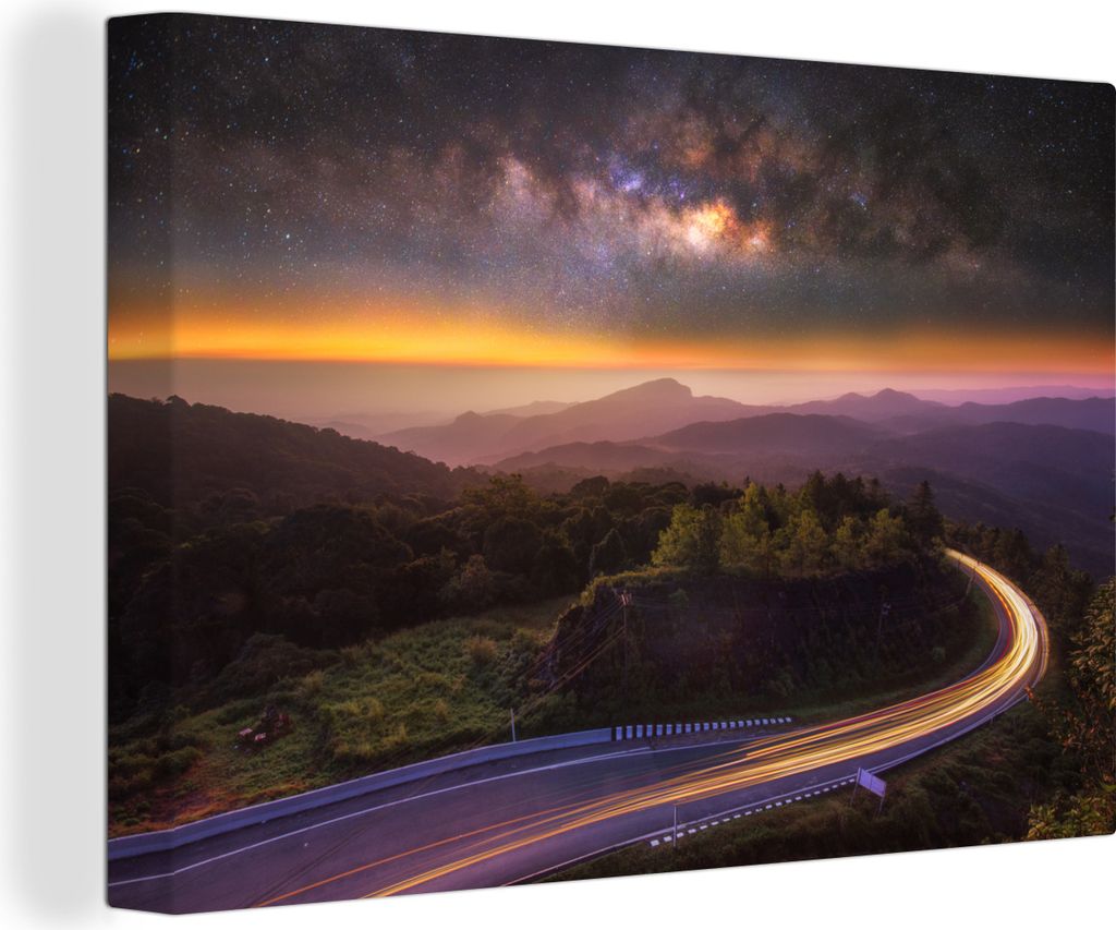 OneMillionCanvasses - Leinwandbilder - 140x90 cm, Abstrakte Milchstraße über dem Berg, Wandbilder Kunstdruck Wanddekoration - Foto auf Leinwand...