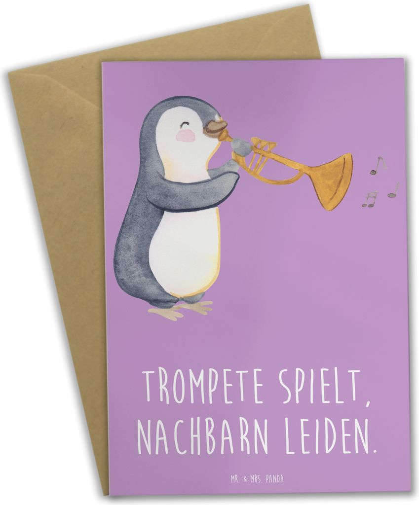 Mr. & Mrs. Panda Grußkarte Trompete Freude - Lavendeltraum - Geschenk, weihnachtskarten, Instrument, osterkarte, musikalisch, laut, einladungskart...