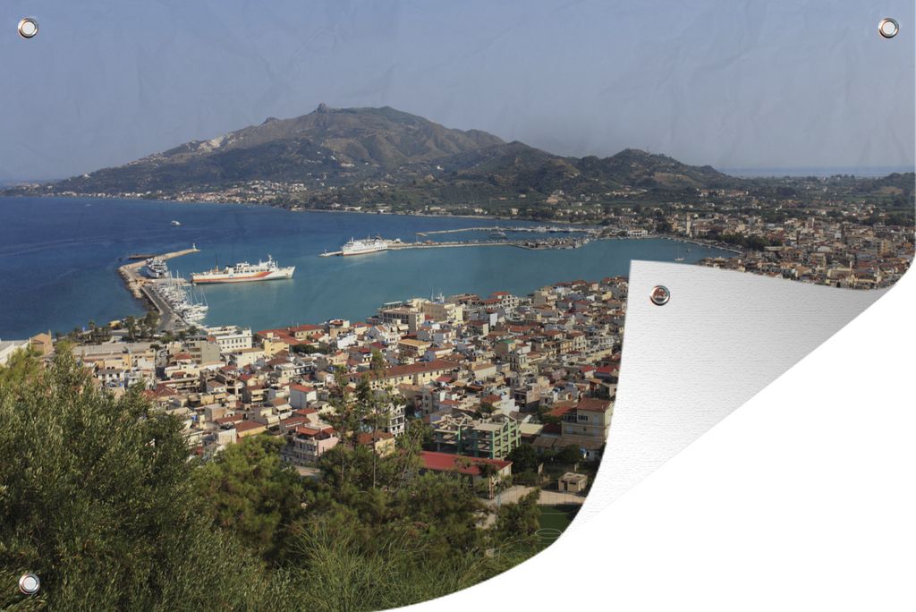 MuchoWow 60x40 cm Outdoor-Poster Gartendeko Sichtschutz Garten Poster für den Garten Der Blick auf den Hafen von Zakynthos