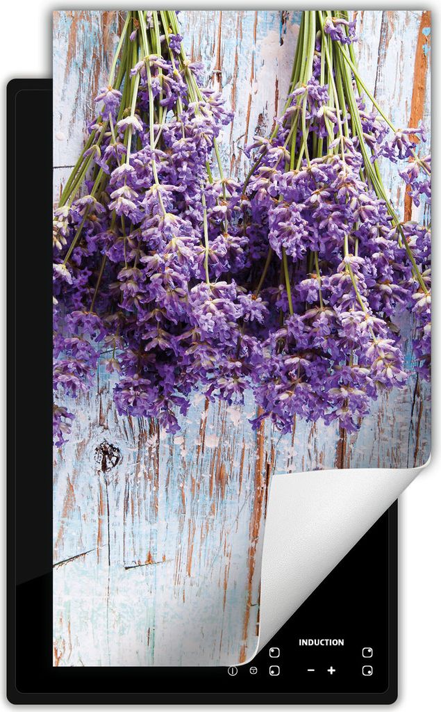DarHaus Herdabdeckplatte 1 teilig 30x52 cm Anti Rutsch Matte Aufrollbar, Holz - Lavendel