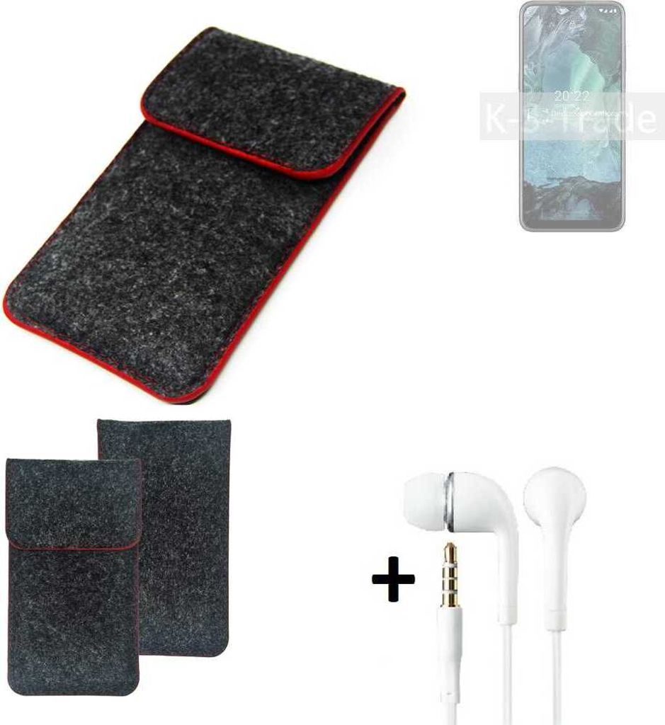 K-S-Trade Handy Schutz Hülle kompatibel mit Nokia G11 Schutzhülle Handyhülle Filztasche Pouch Tasche Case Sleeve Filzhülle dunkelgrau roter Rand +
