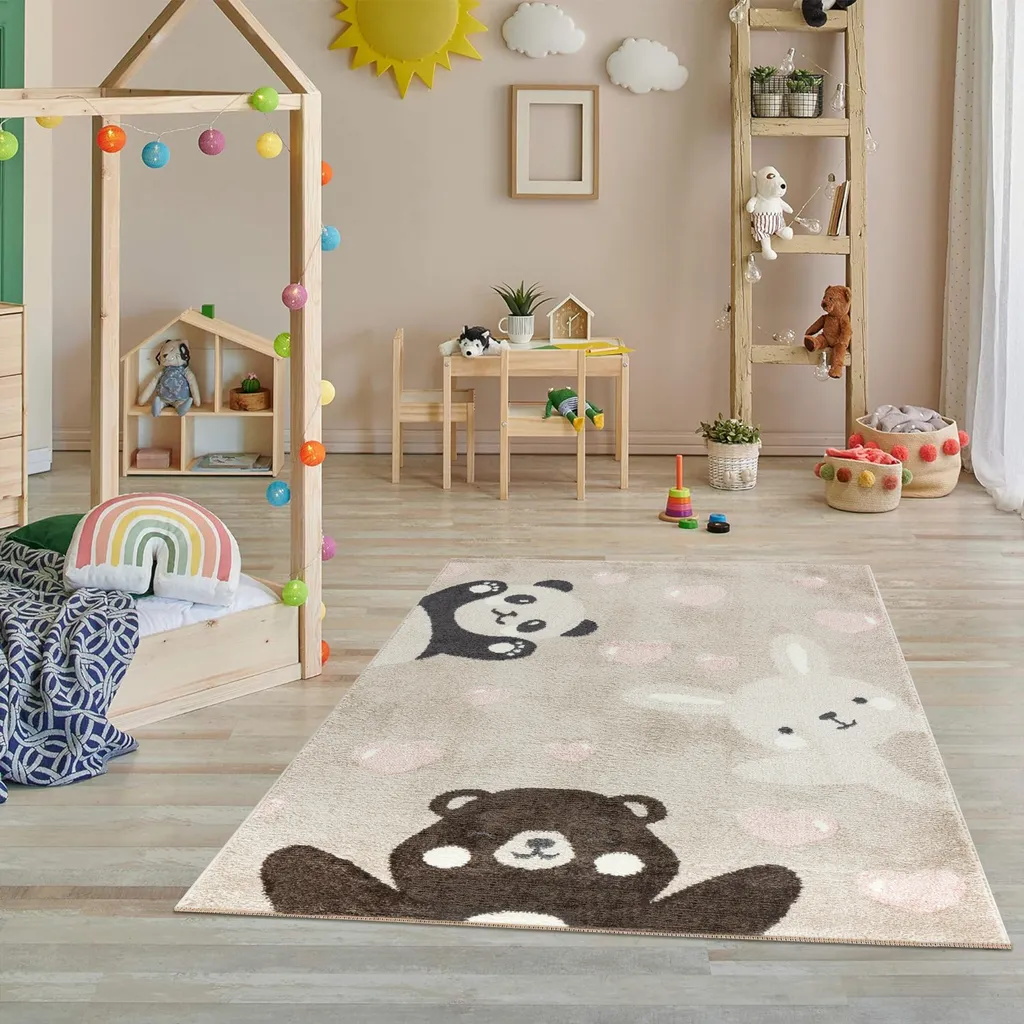 Tapis pour Chambre Bébé Beige - Grand Format 160x230 cm Sécurisé