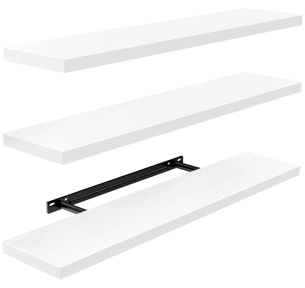 Étagère murale en bois blanc lot de 3 pour salon et chambre 60x17cm