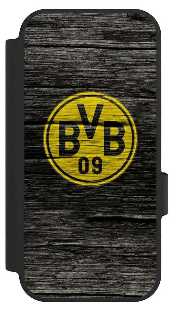 NIVOCASE Klapphülle für Google Pixel 10 Handyhülle aus Kunst Leder NIVOflip schwarz BVB Borussia Dortmund Holzoptik