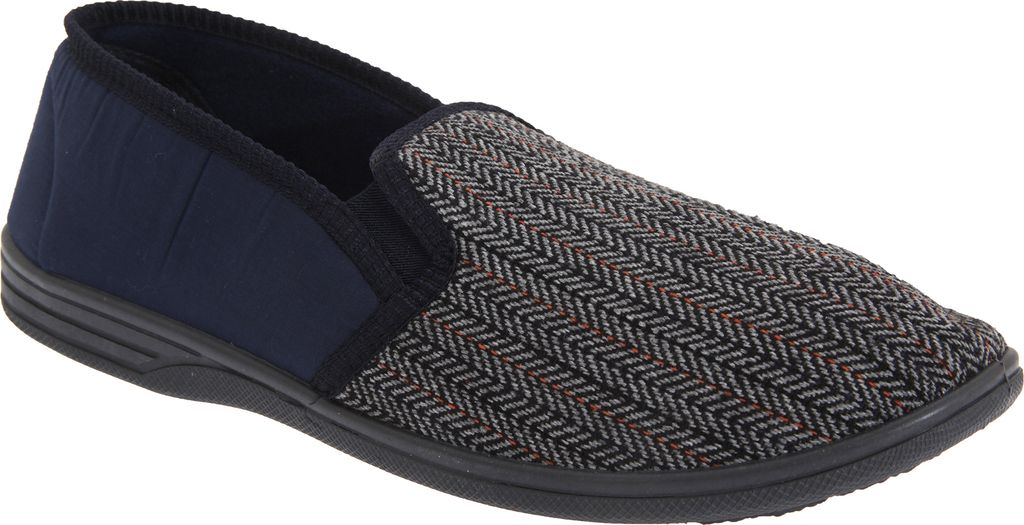 Zedzzz Mens Charles Herren Hausschuhe / Pantoffeln mit Fischgrätenmuster DF812 (43 EU) (Marineblau)