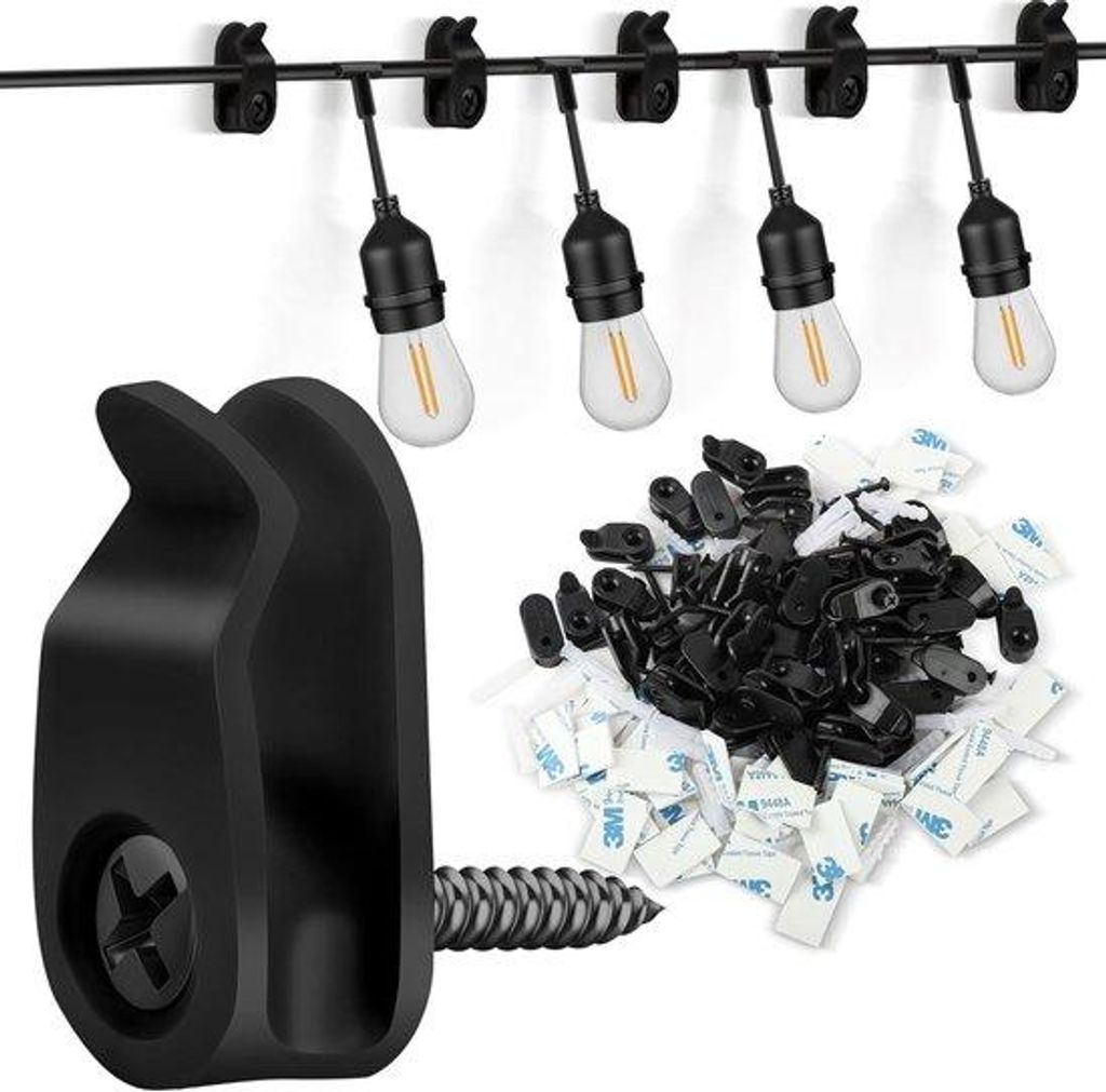Kerstverlichting-Set mit 50 Haken - Haken mit Sicherheitsverschluss - Doppelzahn-Tape - Schrauben für das Aufhängen von Lichtern - Szenenbeleucht...