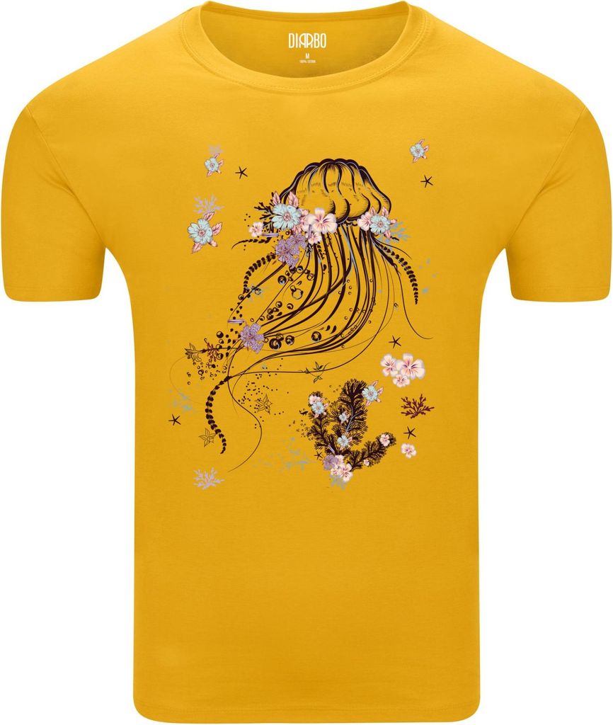 Diarbo Herren T-Shirt mit Abstraktem Druck Meeresquallen Gelb Gr.XL
