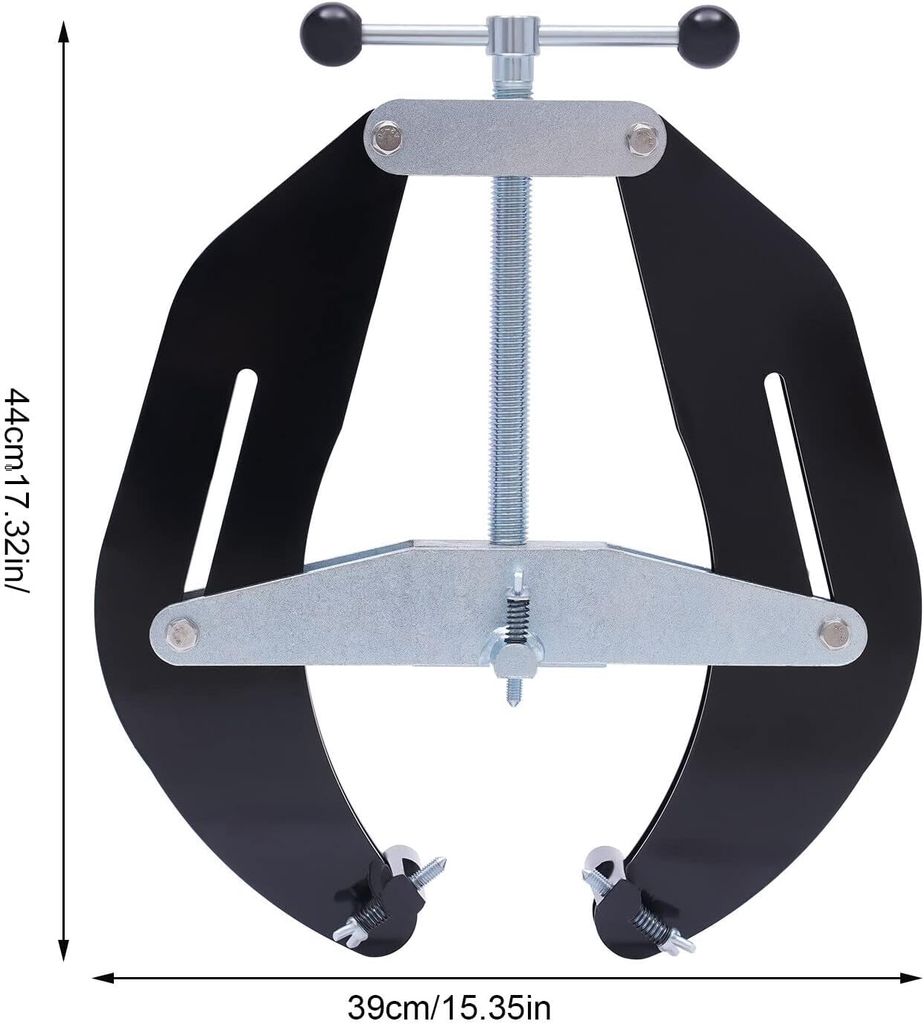 A product shot of a pipe clamp tool on a white background.