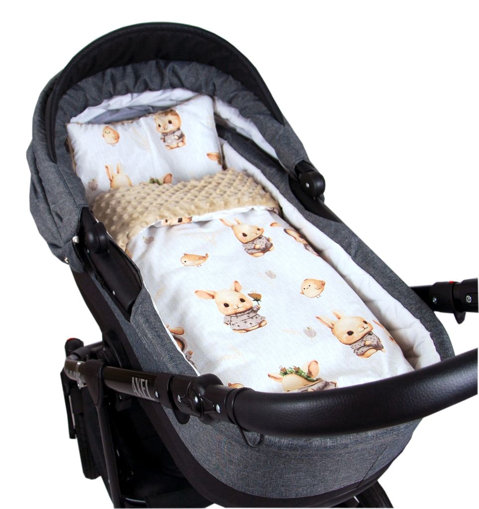 BabyLux Babydecke MINKY PLÜSCH 75x60cm mit Kissen – Weiche Decke für Kinderwagen & Babyschale MP150 - Beige + Häschen