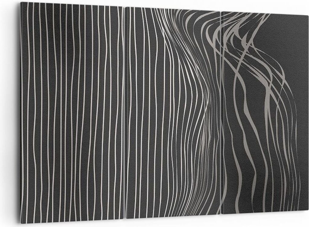 Bild auf Leinwand - Leinwandbild - 3 Teile - Abstraktion Streifen Schwarz und Weiß - 105x70cm Wand Bild Wanddeko Wandbilder Leinwanddruck Bilder W...