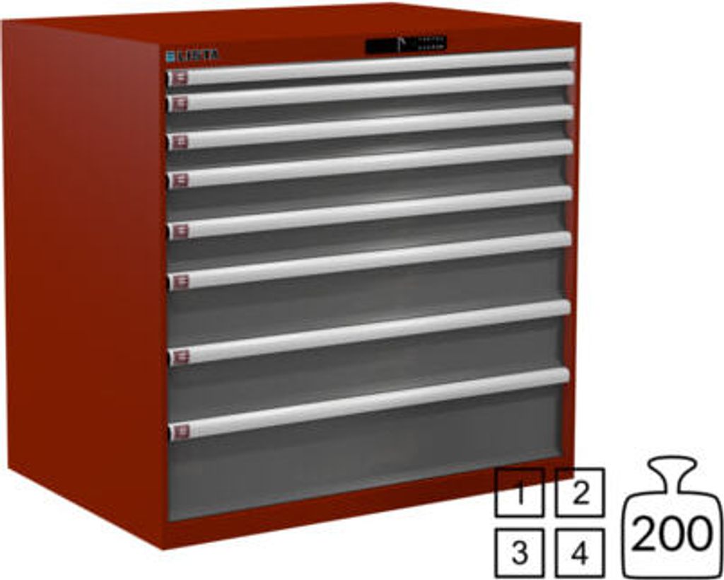 Lista Schubladenschrank - 78.188.522 - 1.000x1.023x725 mm (HxBxT) - 8 Schubladen - 200 kg - Code Lock - RAL 3003/NCS S 6502-B