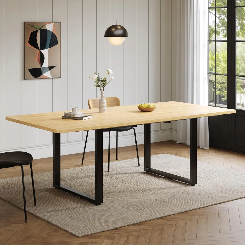 Table rectangulaire extensible grise 6-10 places au design industriel
