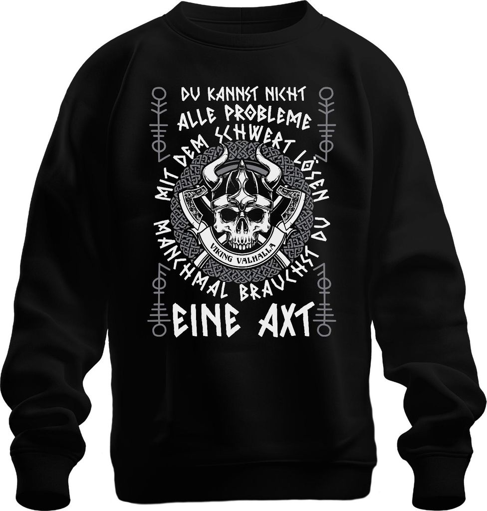 Nicht alle Probleme mit dem Schwert lösen Wikinger Valhalla Uni Sweatshirt Pullover, Schwarz, M
