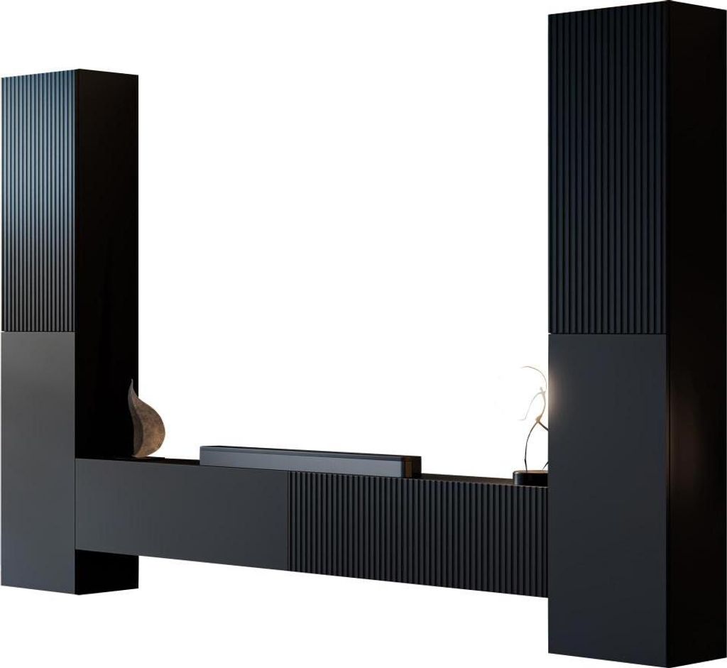 MIRJAN24 Wohnwand Capital II, Große Anbauwand, Wohnzimmer-Set (Farbe: Schwarz)