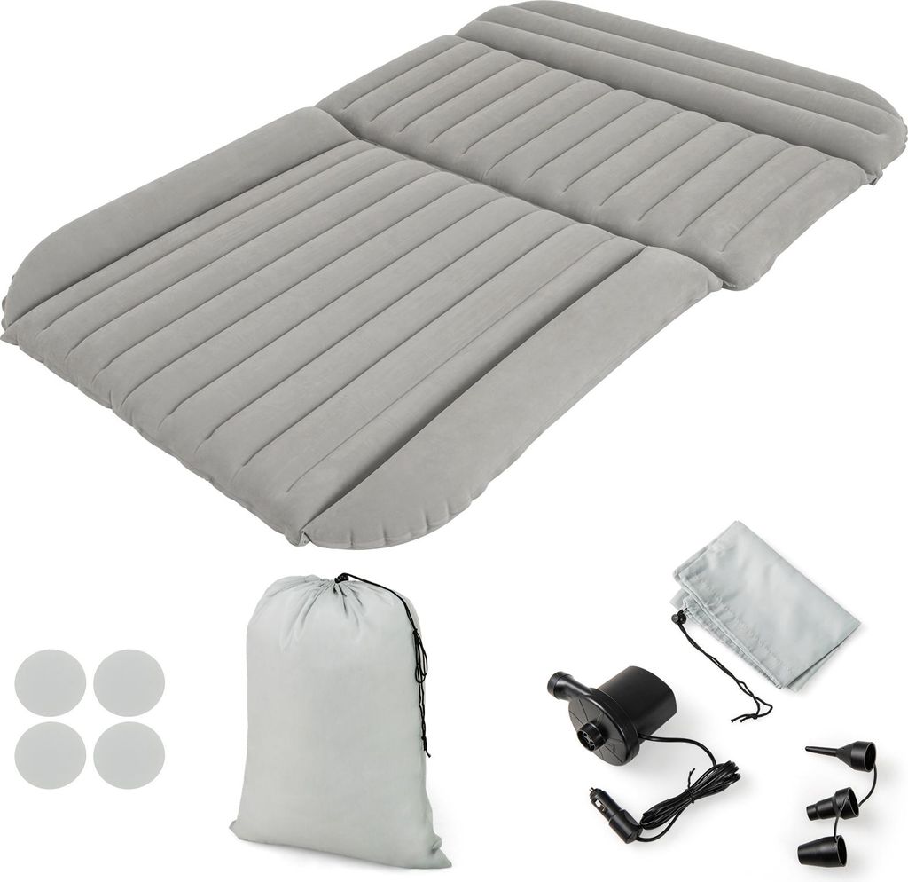 GOPLUS Auto Matratz, Luftmatratze mit Pumpe, 3 Düsen und Tragetasche, Matratze 190 x 130 cm aus beflocktem Stoff, Auto Bett für Reisen, Grau