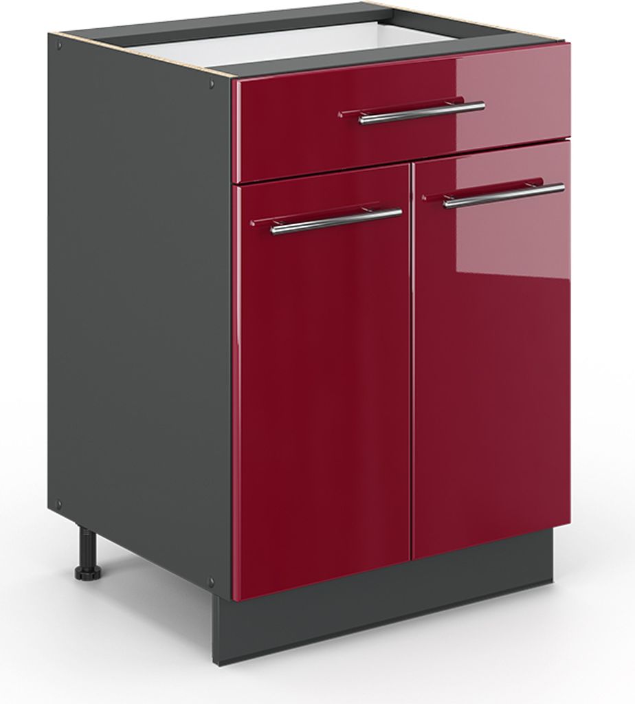 Küchenunterschrank Vicco Fame-Line Bordeaux Hochglanz 60 cm mit Schublade, ohne Arbeitsplatte, Model 35555