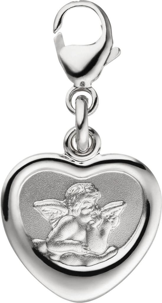 Einhänger Anhänger Charm Schutzengel im Herz aus 925 Silber, rhodiniert teilmatt
