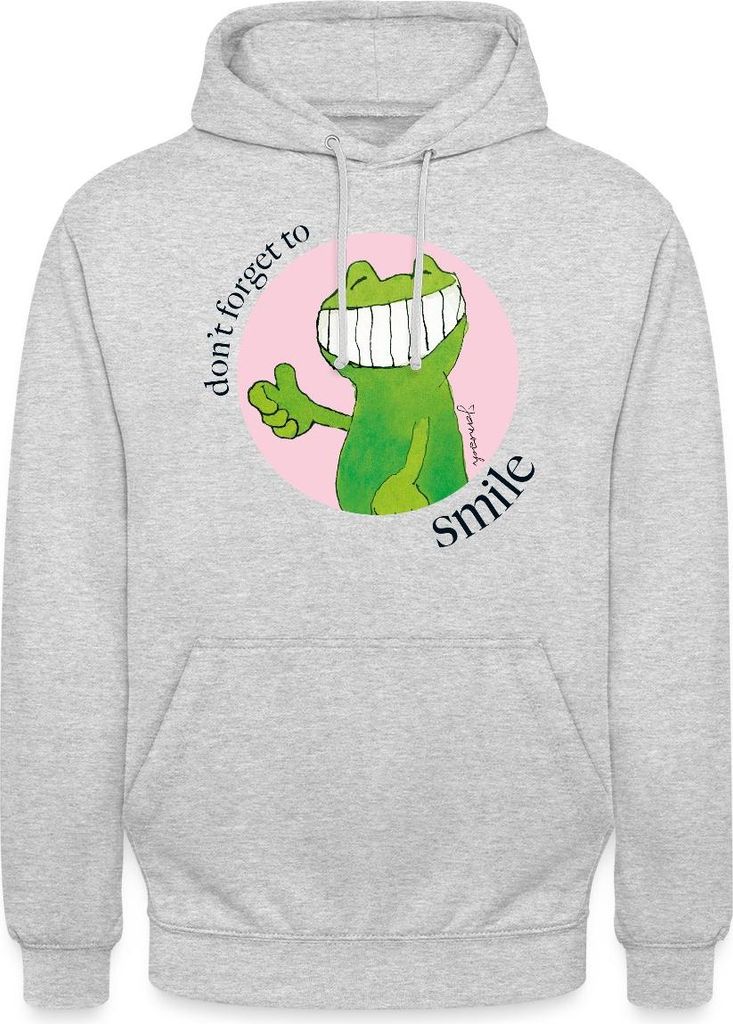 Spreadshirt Janosch Günter Kastenfrosch Don't Forget To Smile Uni Hoodie, XXL, Hellgrau meliert