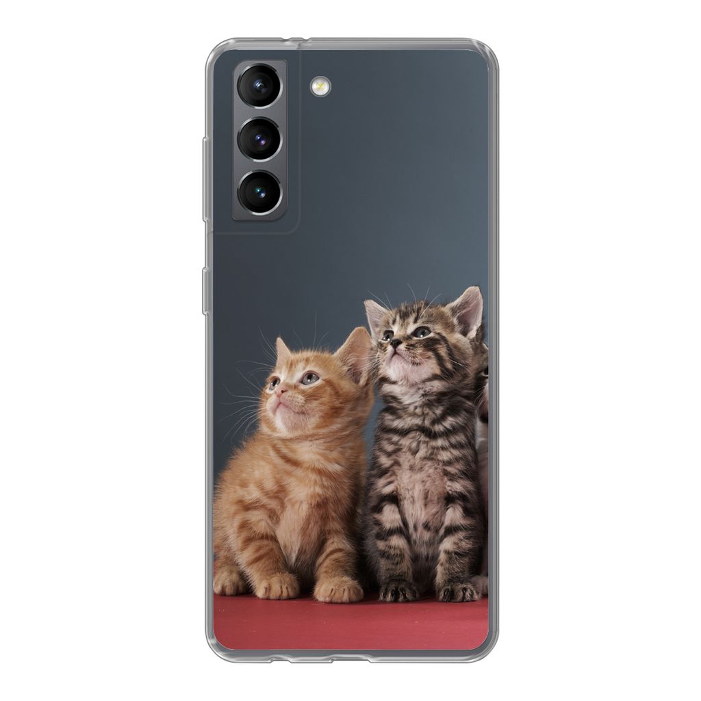 MuchoWow Handyhülle Schutzhülle Hülle für Samsung Galaxy S21 Kätzchen - Blau - Rosa - Mädchen - Jungen - Kind Silikon Softcase Handy Hülle...