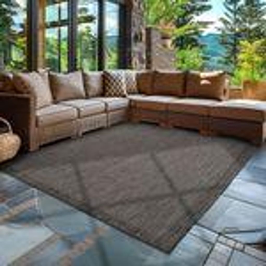 Outdoor Teppich Wetterfest, Pflegeleicht Stilvolles Modern Design, ideal für Terrasse, Balkon, Garten, Küche, Größe: 240 x 340 cm, Farbe: Schwarz