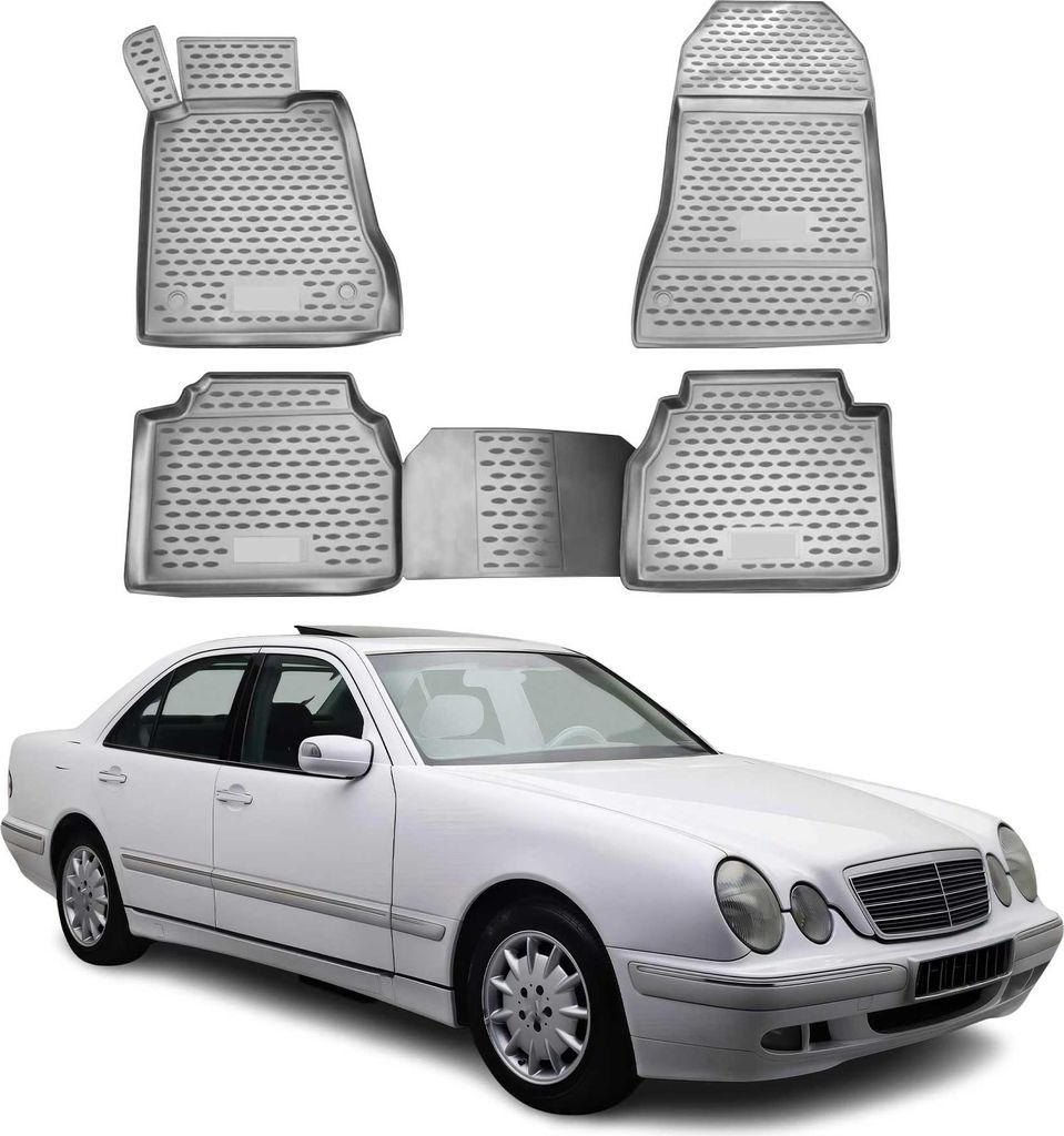 OMAC Gummimatten Fußmatten für Mercedes W210 1995-2002 TPE Automatten Grau 4x