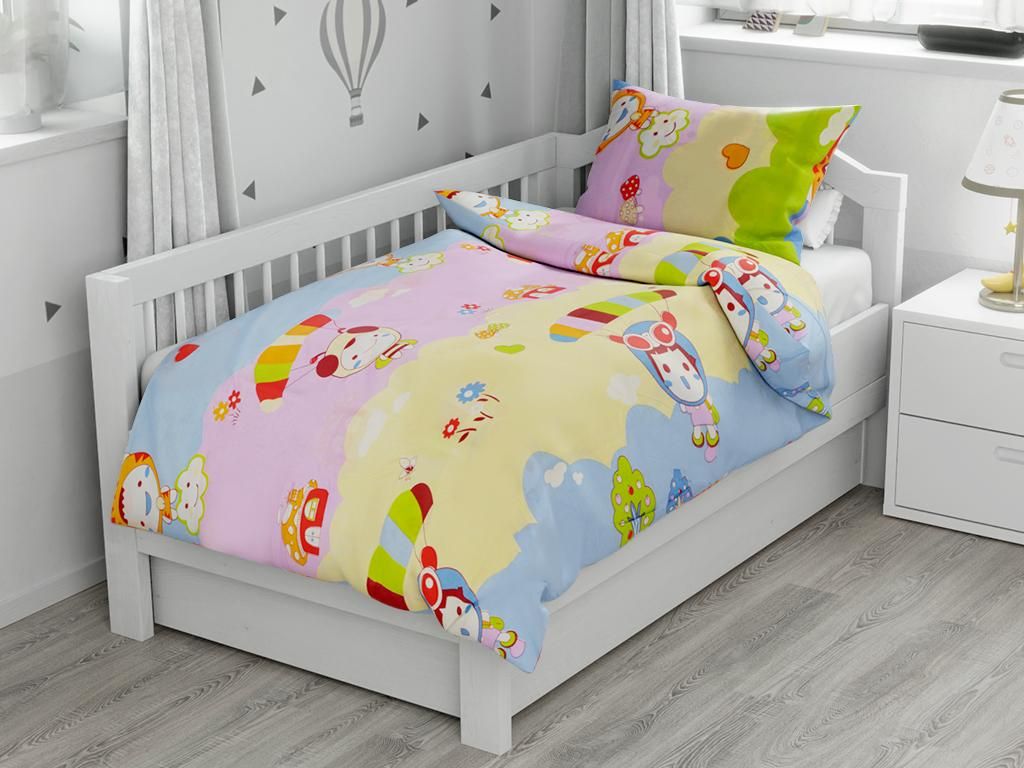 Baumwoll-Babybettwäsche mit Tiermotiven und rollender Hupe, blau