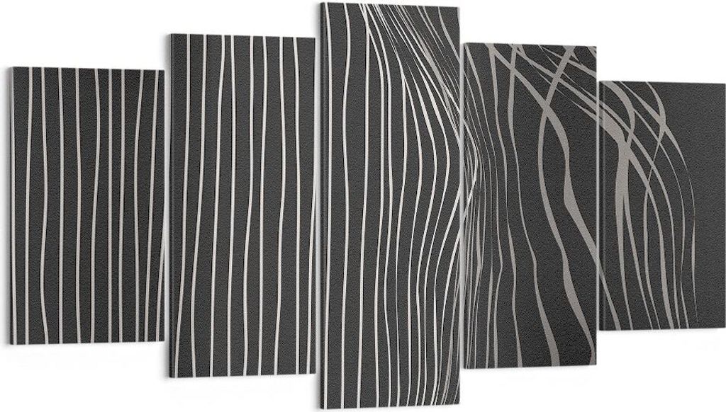 Bild auf Leinwand - Leinwandbild - 5 Teile - Abstraktion Streifen Schwarz und Weiß - 160x85cm Wand Bild Wanddeko Wandbilder Leinwanddruck Bilder W...
