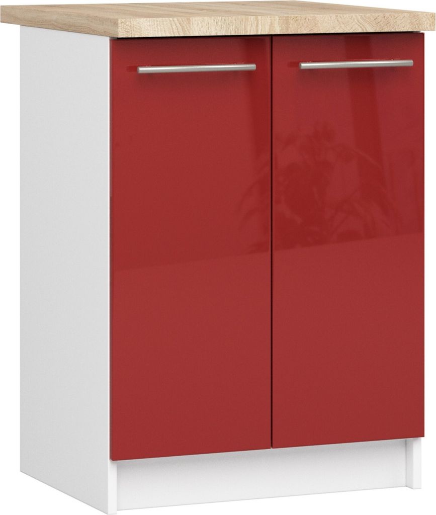 Küchenschrank AKORD OLIWIA S60 Weiß 60 cm Front Rot Glanz B60 x H85 x T46 cm