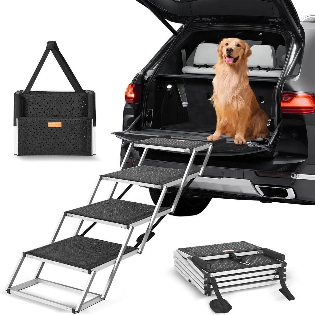 Hundetreppe für Autos 4-stufige klappbare Hundetreppe aus Aluminium Belastbar bis zu 113,4 kg