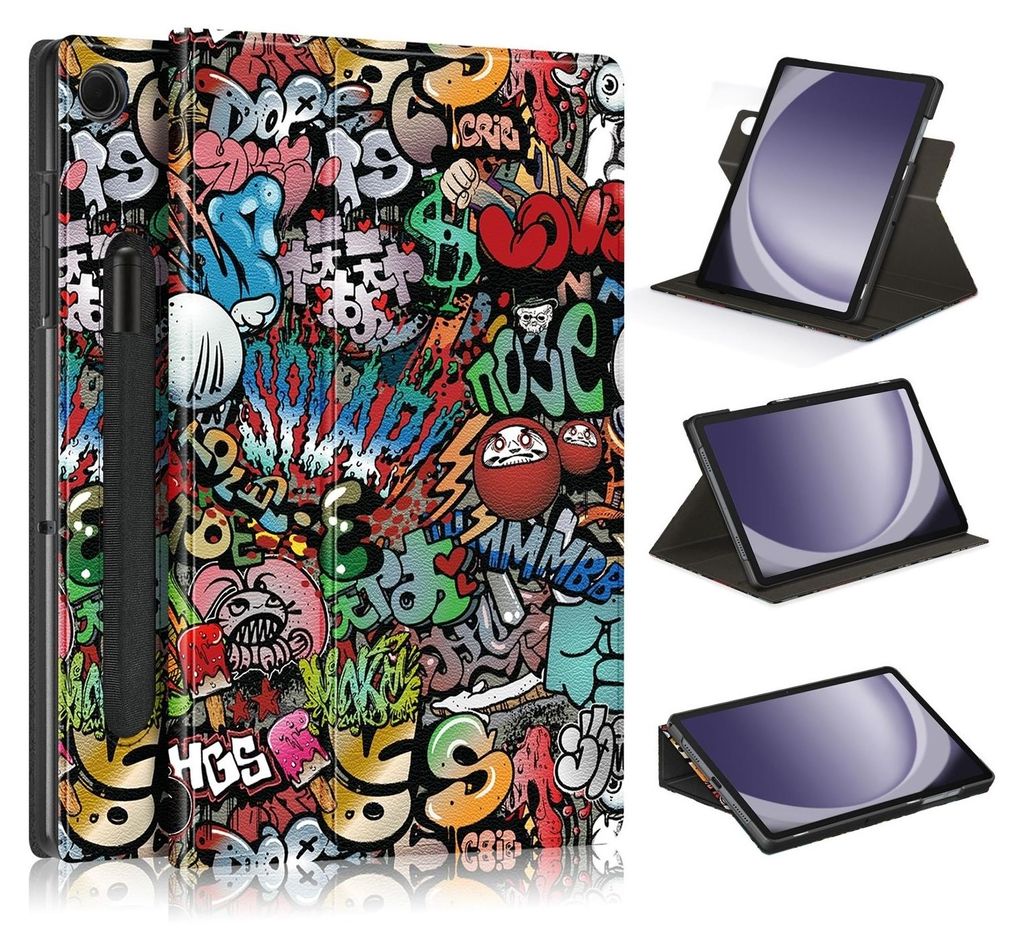 Für Samsung Galaxy Tab A9 Plus Design 360 Grad Rotation Smart Tasche Graffiti