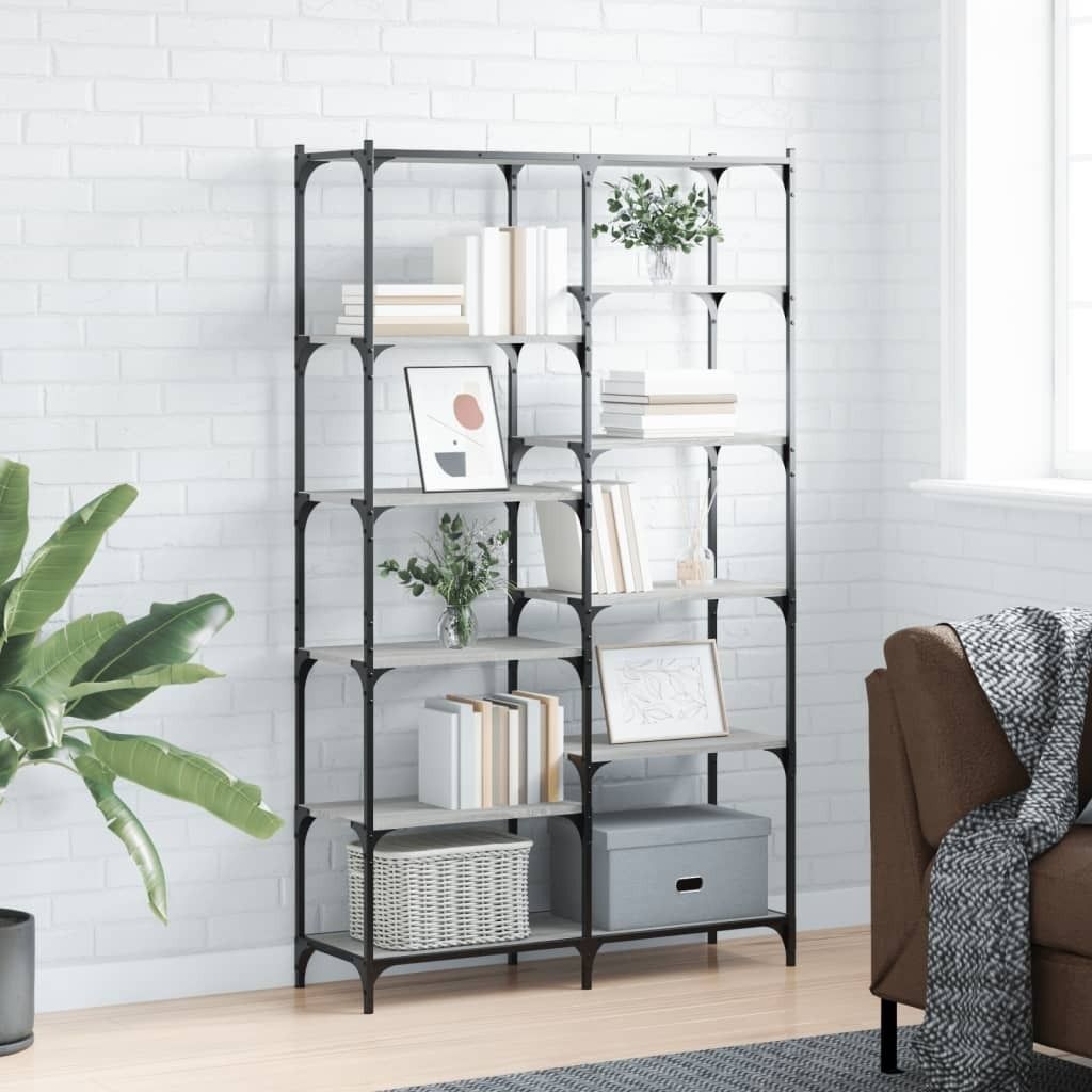 The Living Store Bücherregal Grau Sonoma 100x32x170 cm Holzwerkstoff und Eisen