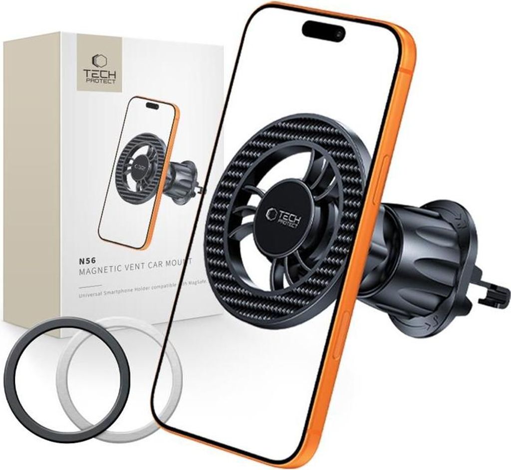 Magnetische Handy-Halterung für Lüftungsgitter Tech-Protect N56 Magnetic Vent Car mit MagSafe, Karbon Schwarz