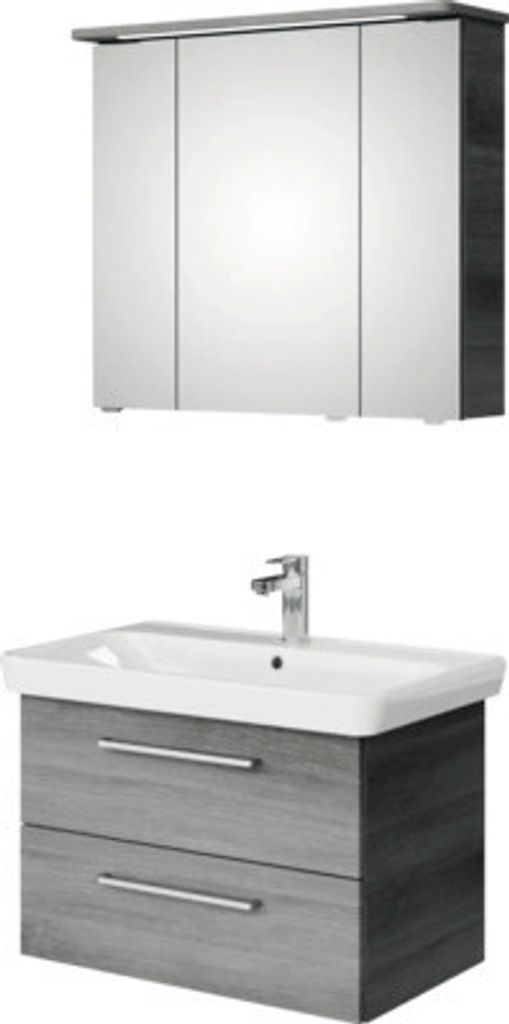 Badmöbel-Set Pelipal Sunline 105 BxHxT 80,5 x 200 x 48,5 cm Frontfarbe graphit struktur quer mit Keramik-Waschtisch Wasc