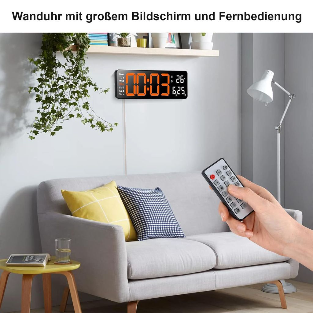 Digitale Wanduhr mit großem Display, Alarm und kabelloser Fernbedienung, LED-Datum und Temperatur-B Digitale Wanduhr mit großem Display, Alarm und kabelloser Fernbedienung, LED-Datum und Temperatur-B