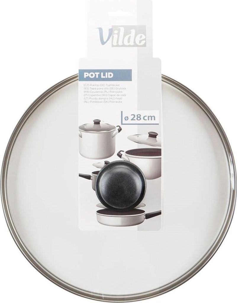 Couvercle en verre avec bord en acier, poignée en plastique Image du produit 