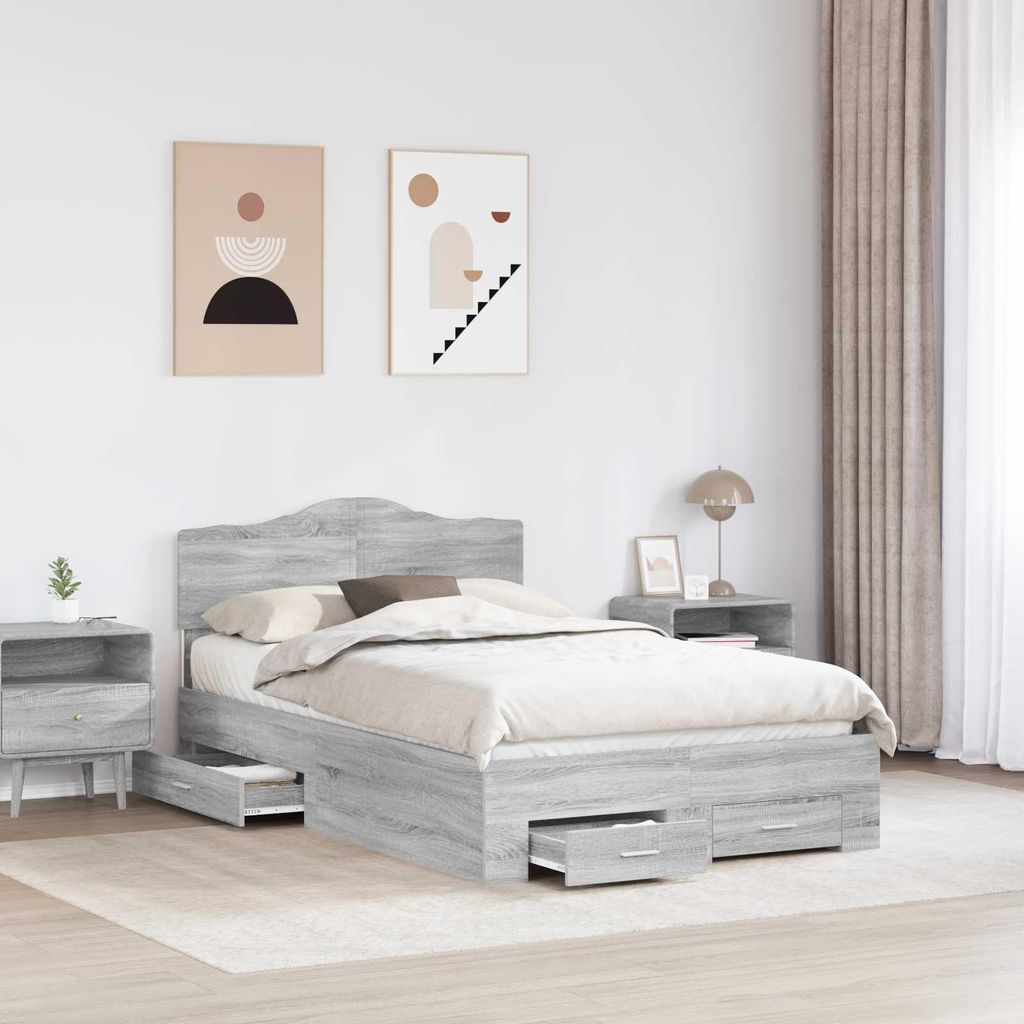 Stabli Bettrahmen Graues Sonoma 120 x 190cm Holzwerkstoff - DE957075 - Klassische BettenJugendbett Tagesbett