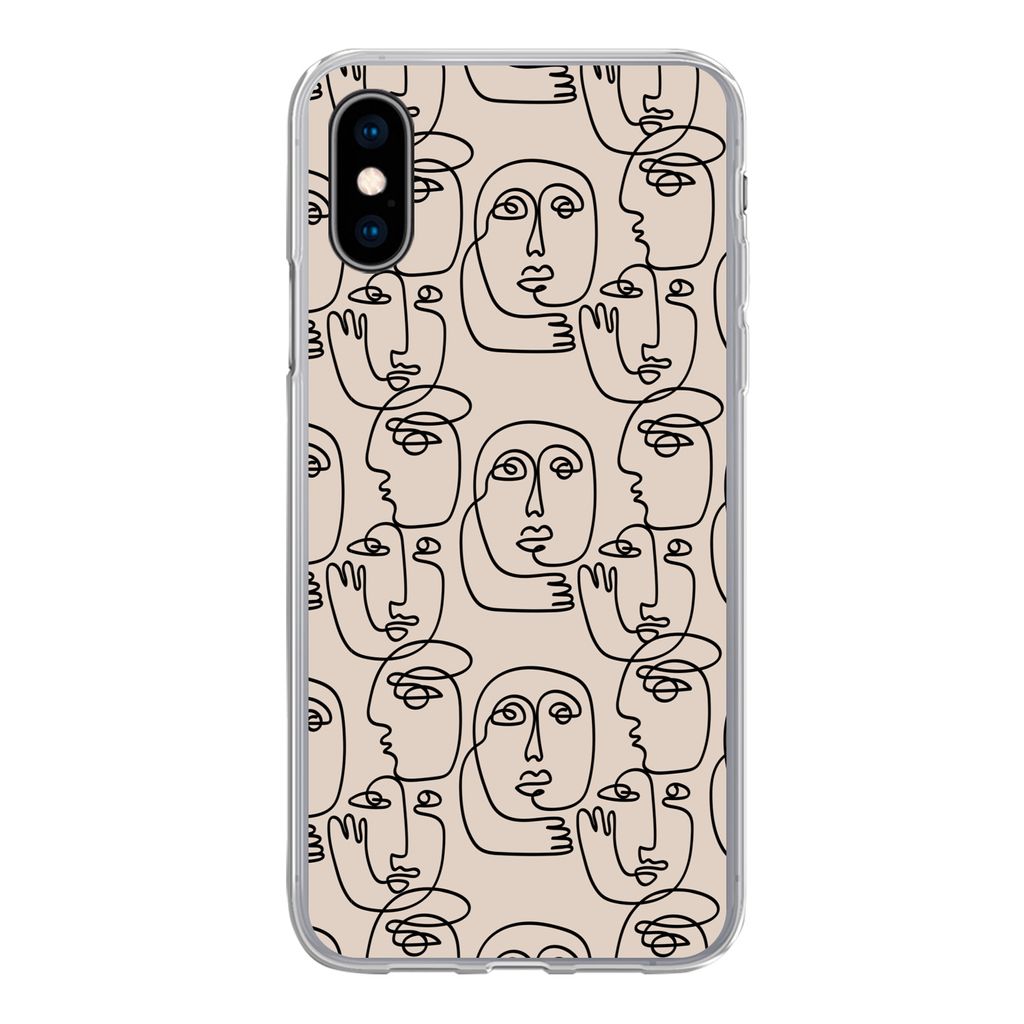 MuchoWow Handyhülle Schutzhülle Hülle für iPhone X Muster - Kopf - Strichzeichnung Silikon Softcase Handy Hülle - Handyhülle