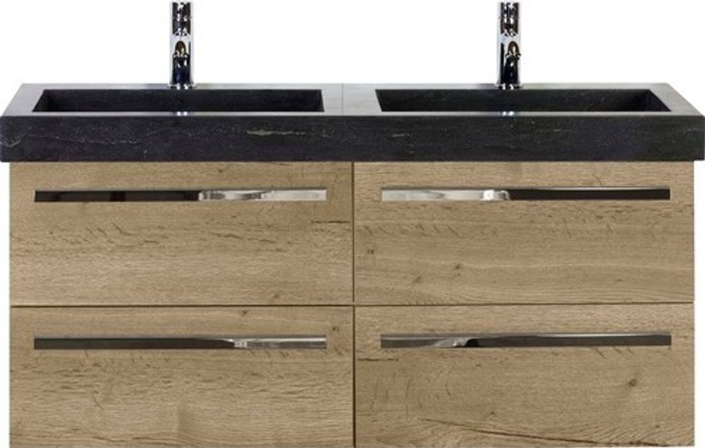 Naturstein Doppelwaschbecken mit Unterschrank Sanox SEVILLE BxHxT 121x58x45.5 cm Frontfarbe eiche natur 81703327