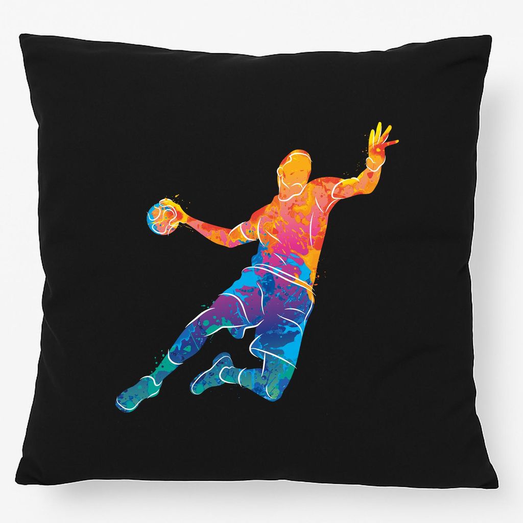 Huuraa Kissen Handball bunte Silhouette 40x40cm mit Füllung Black Baumwolle Dekokissen Geschenkidee
