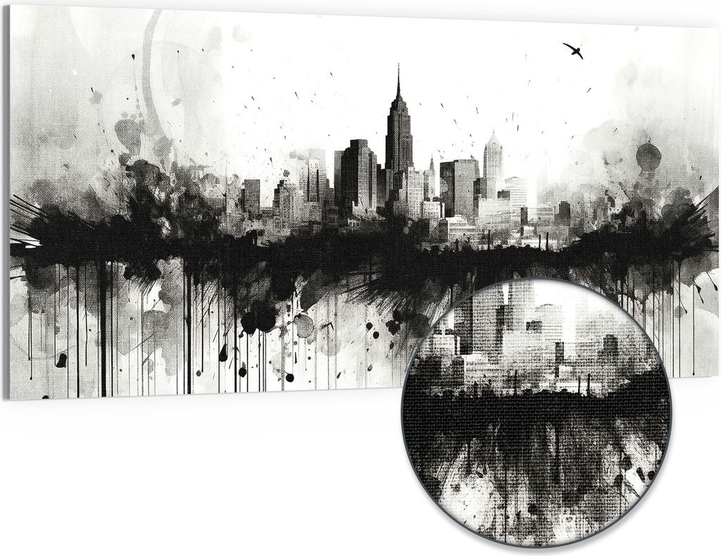 DEQOART Hybrid Leinwand Bild 100x50 cm 'Schattenstadt' Wandbild Glas flach modern
