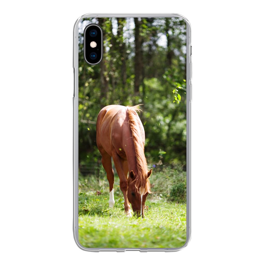 MuchoWow Handyhülle Schutzhülle Hülle für iPhone Xs Pferd - Blumen - Licht Silikon Softcase Handy Hülle - Handytasche