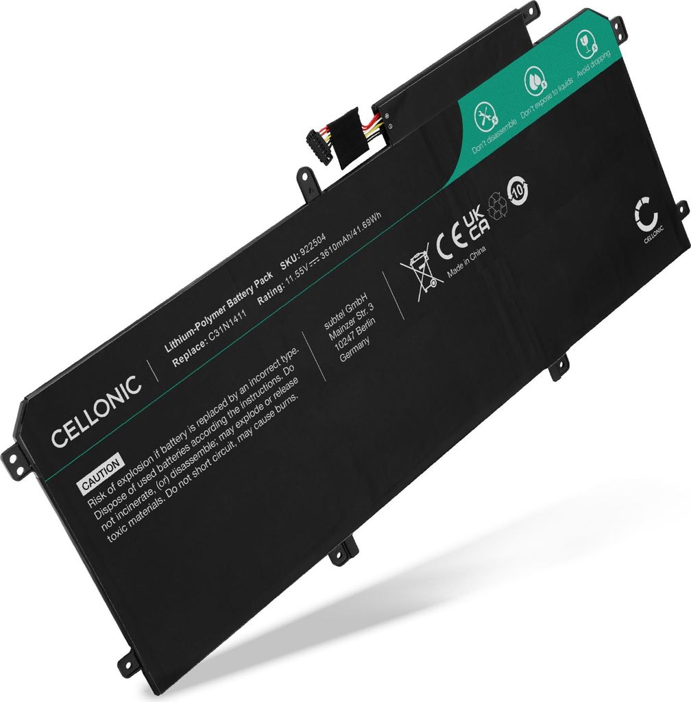 CELLONIC 1x Akku für Notebook Kompatibel mit ASUS Zenbook UX305FA, Zenbook UX305, Zenbook UX305CA, - (3610mAh, 11.55V)