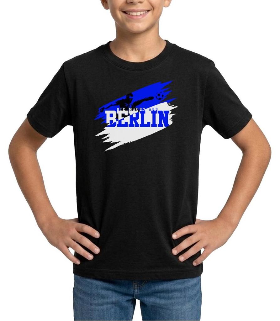 Spreadshirt Die Macht Aus Berlin Blau-Weiß Fußball Fan Teenager T-Shirt, 134/146 (9-11 Jahre), Schwarz