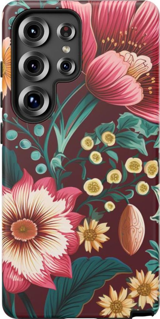 Florales Blütenmuster in Bernstein und Petrol – Hülle Kompatibel mit Samsung Galaxy S25 Ultra