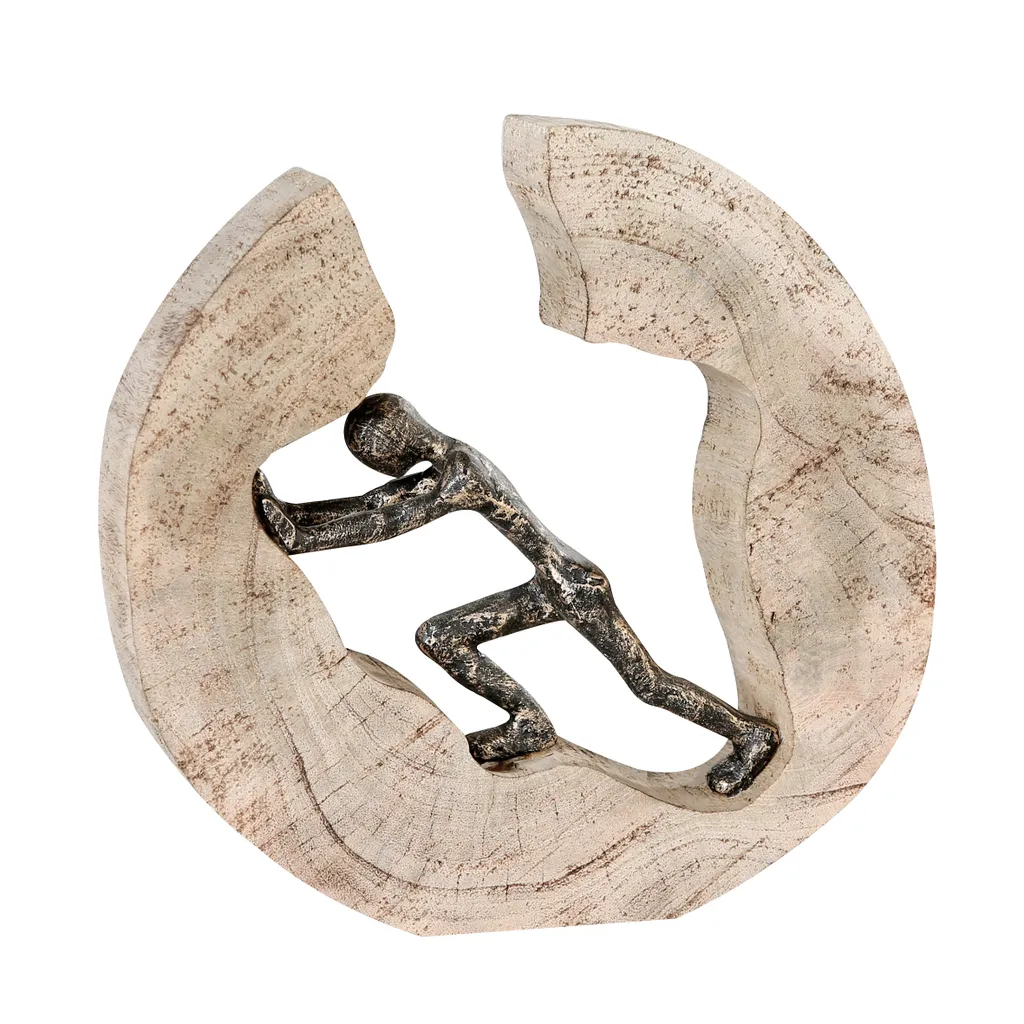 Sculpture design Casablanca Aluminium et Manguier 71805 'Pushing' Natur